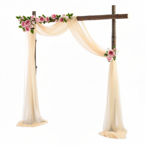 Arco de madera con tul y flores